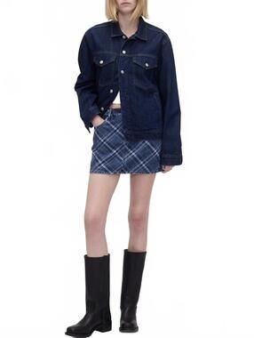 Gap Plaid Denim Mini Skirt NWT Dark Blue Indigo Plaid Size 26 / 2R